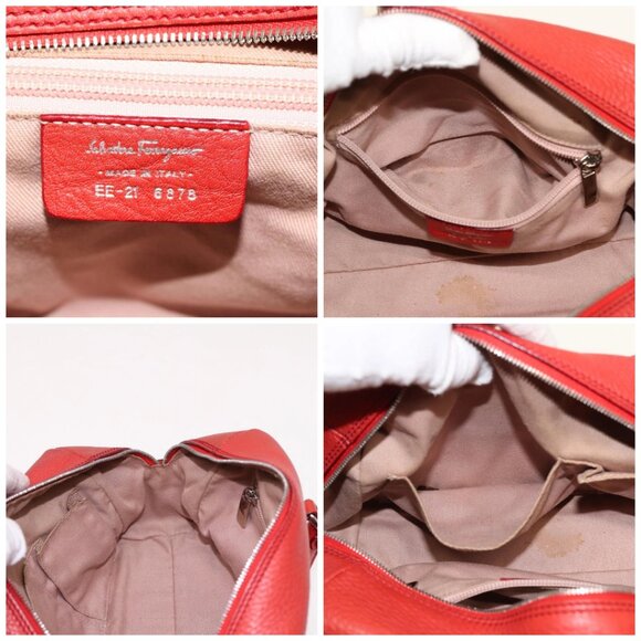 Salvatore Ferragamo Gancini Hand Bag Leather 2way Red Auth 78767 - Picture 15 of 16